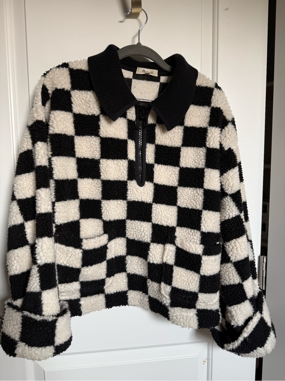 Madewell | Sherpa Popover in Checkerboard Black & White | Size Small